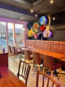 A colorful, pop-style shop interior